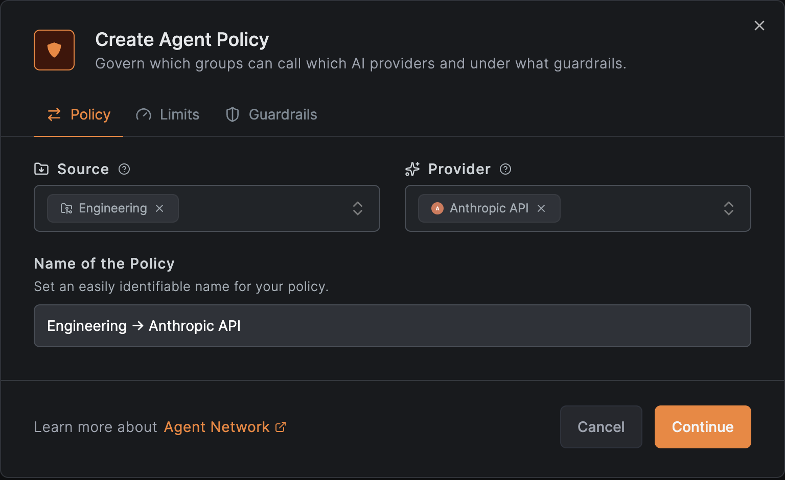 agent network add policy