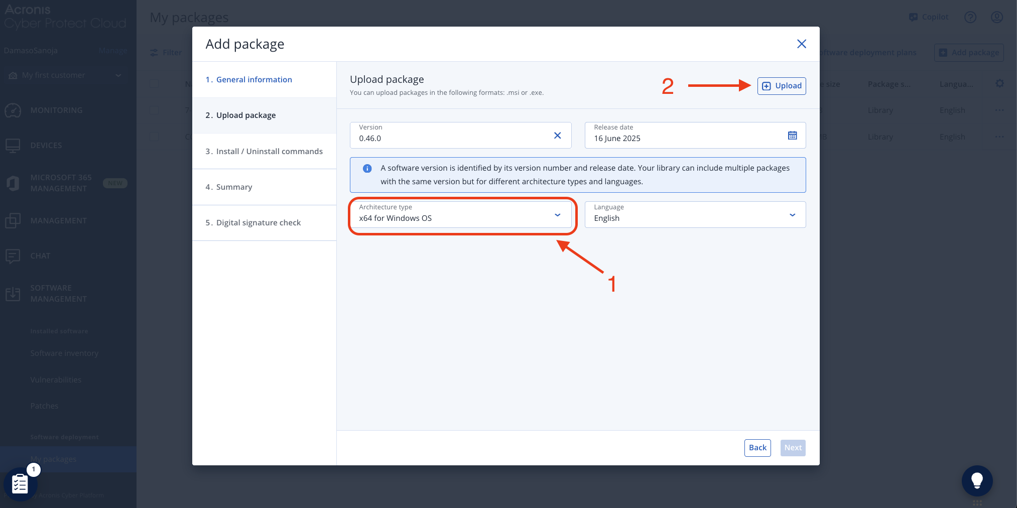 Upload package