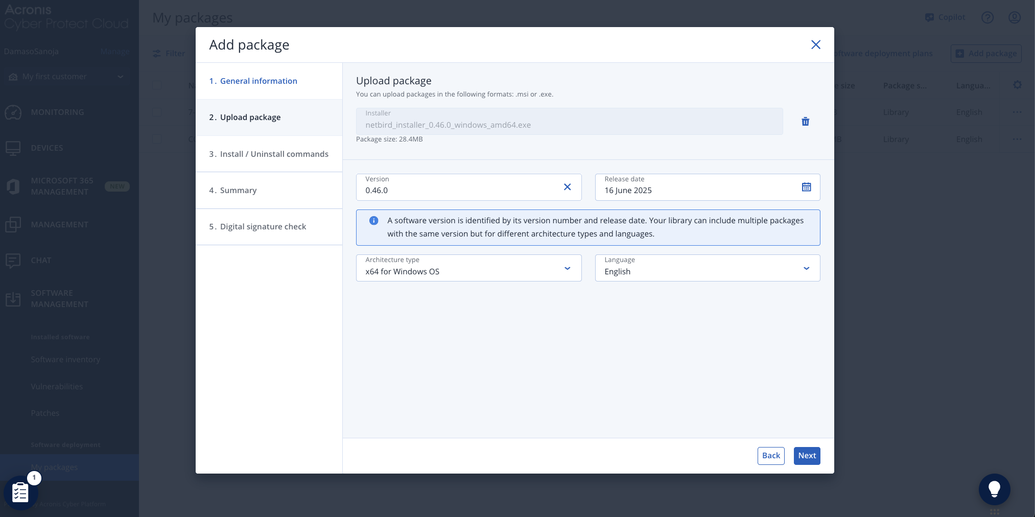 Upload package