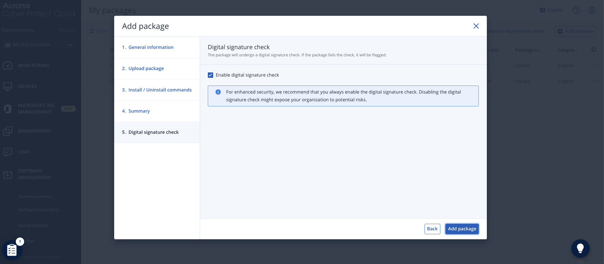 Digital signature check