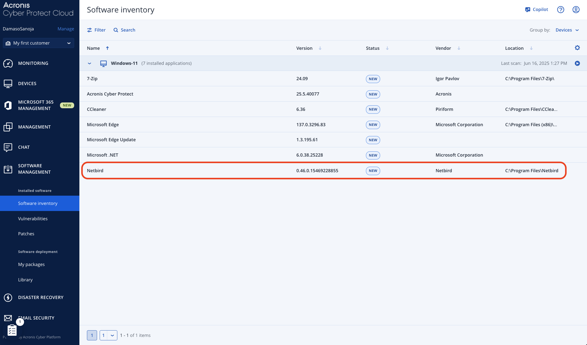Software inventory
