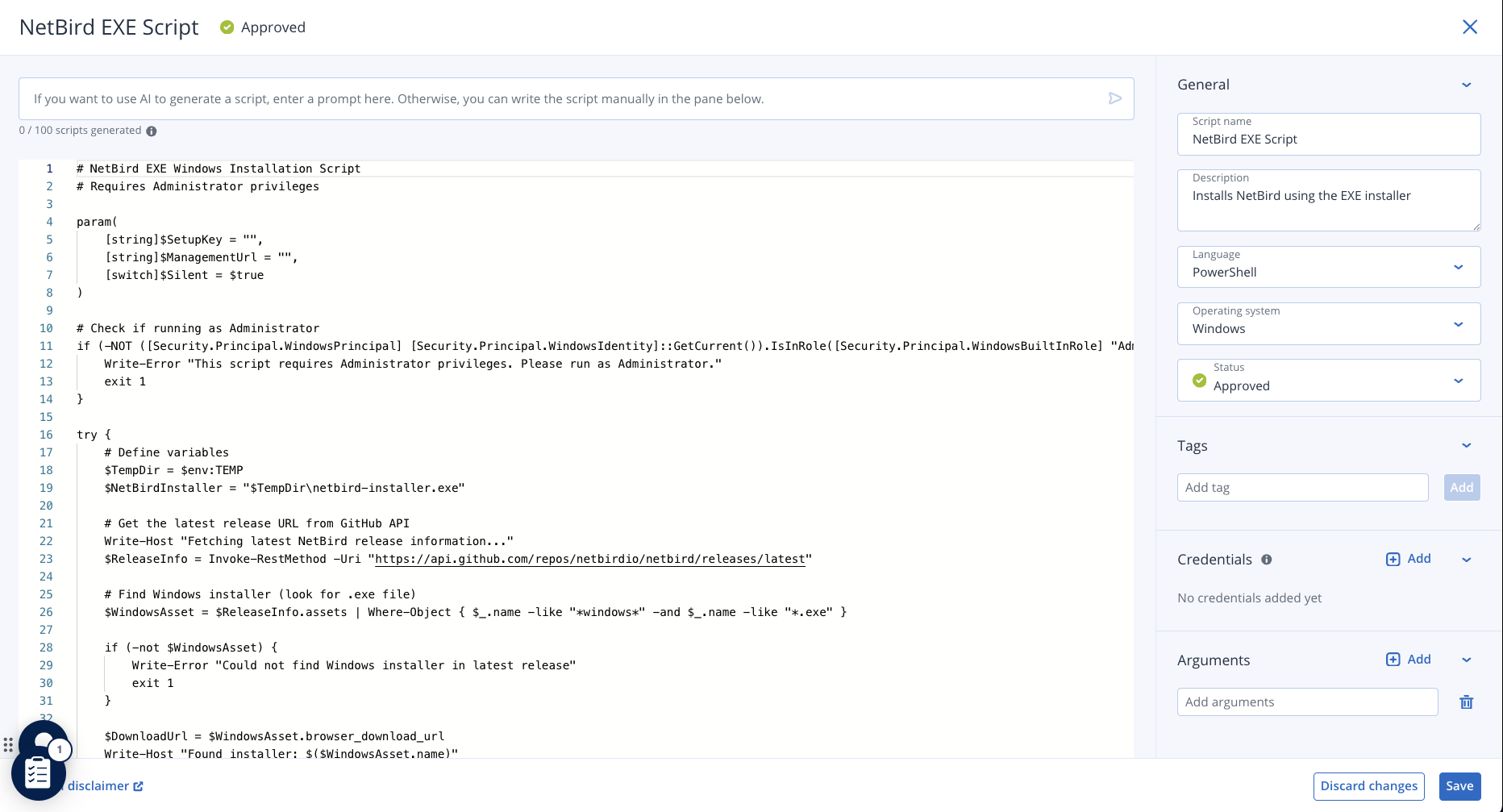 Add NetBird EXE PowerShell script