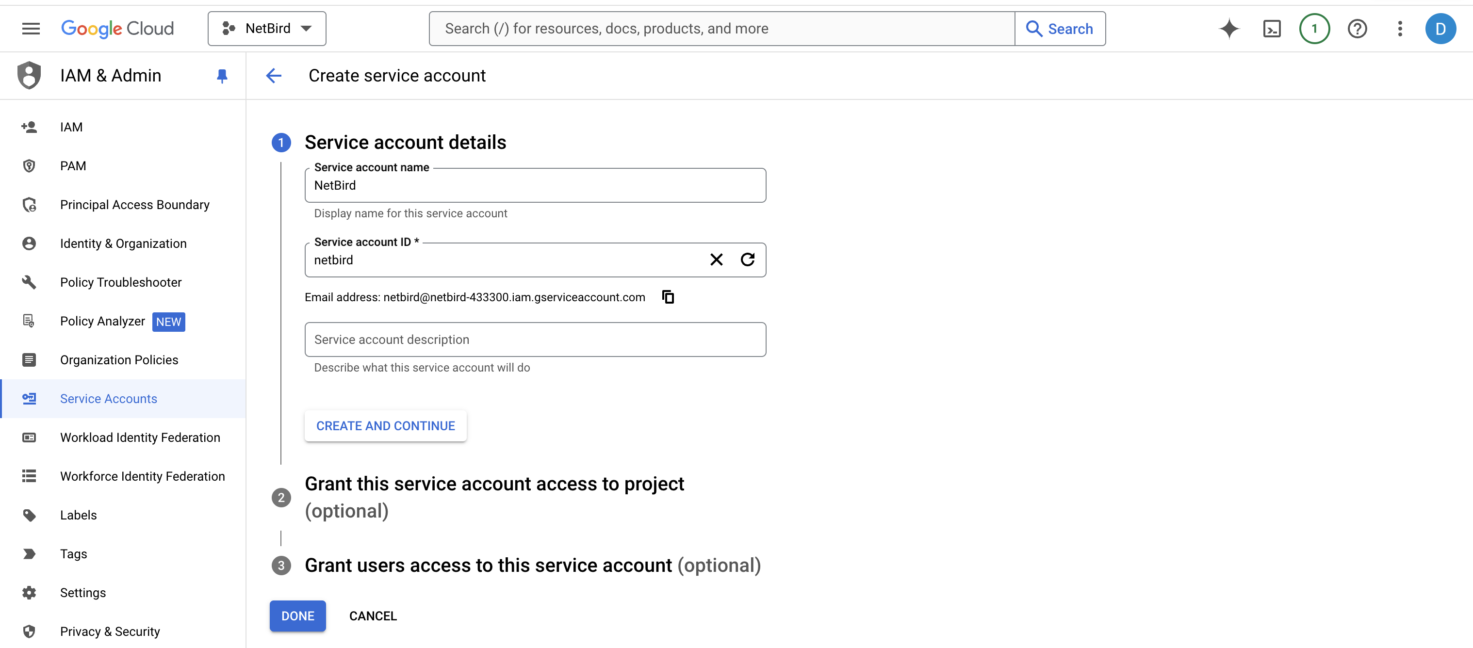 Google Workspace Service Account Details