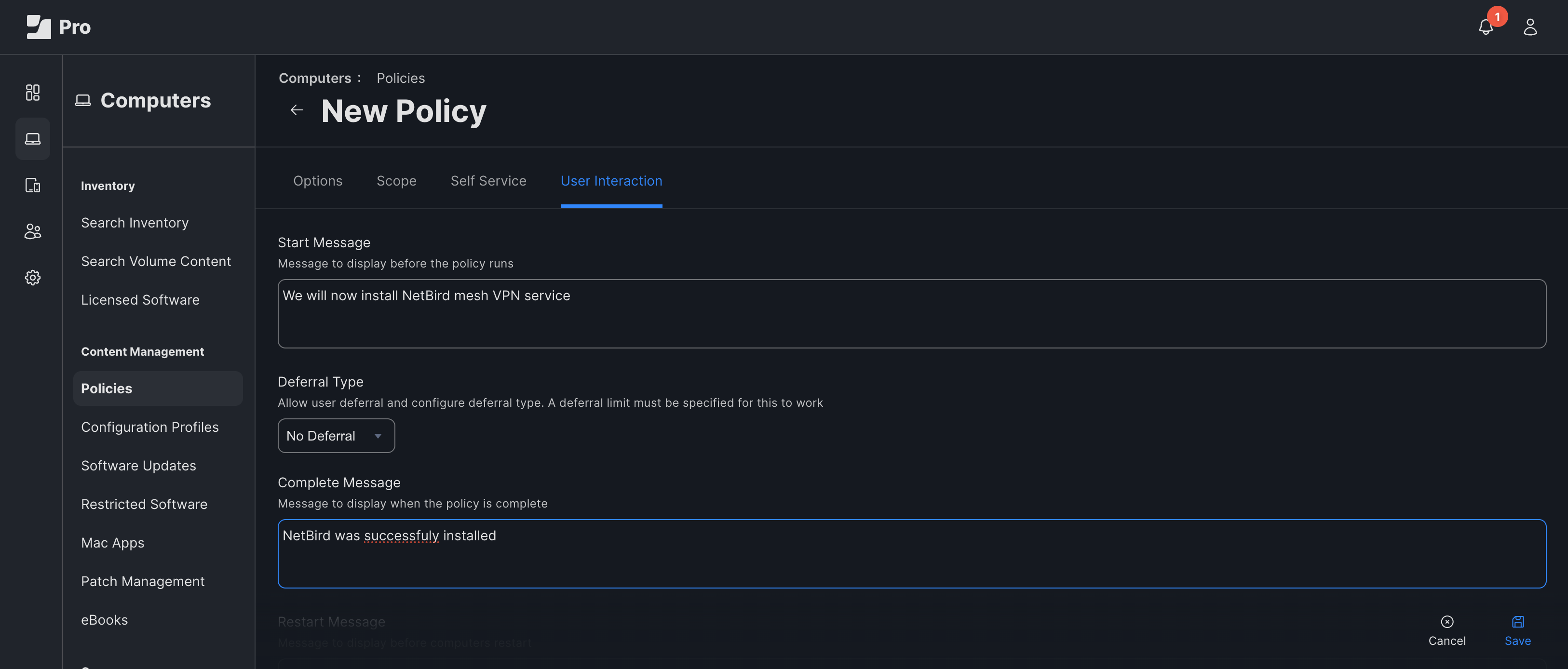 Jamf Pro policies, user interaction