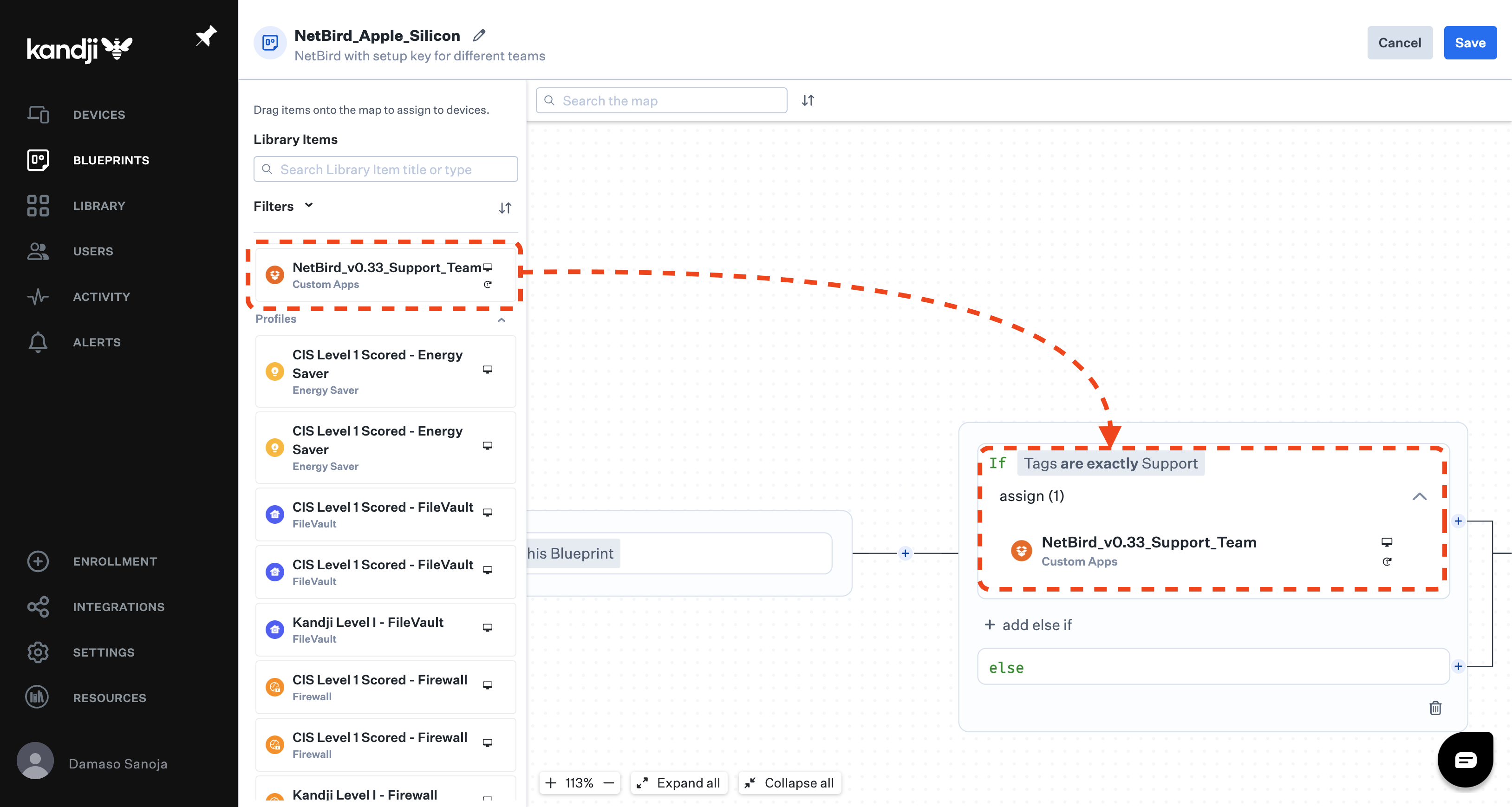 Add NetBird custom app to Blueprint logic