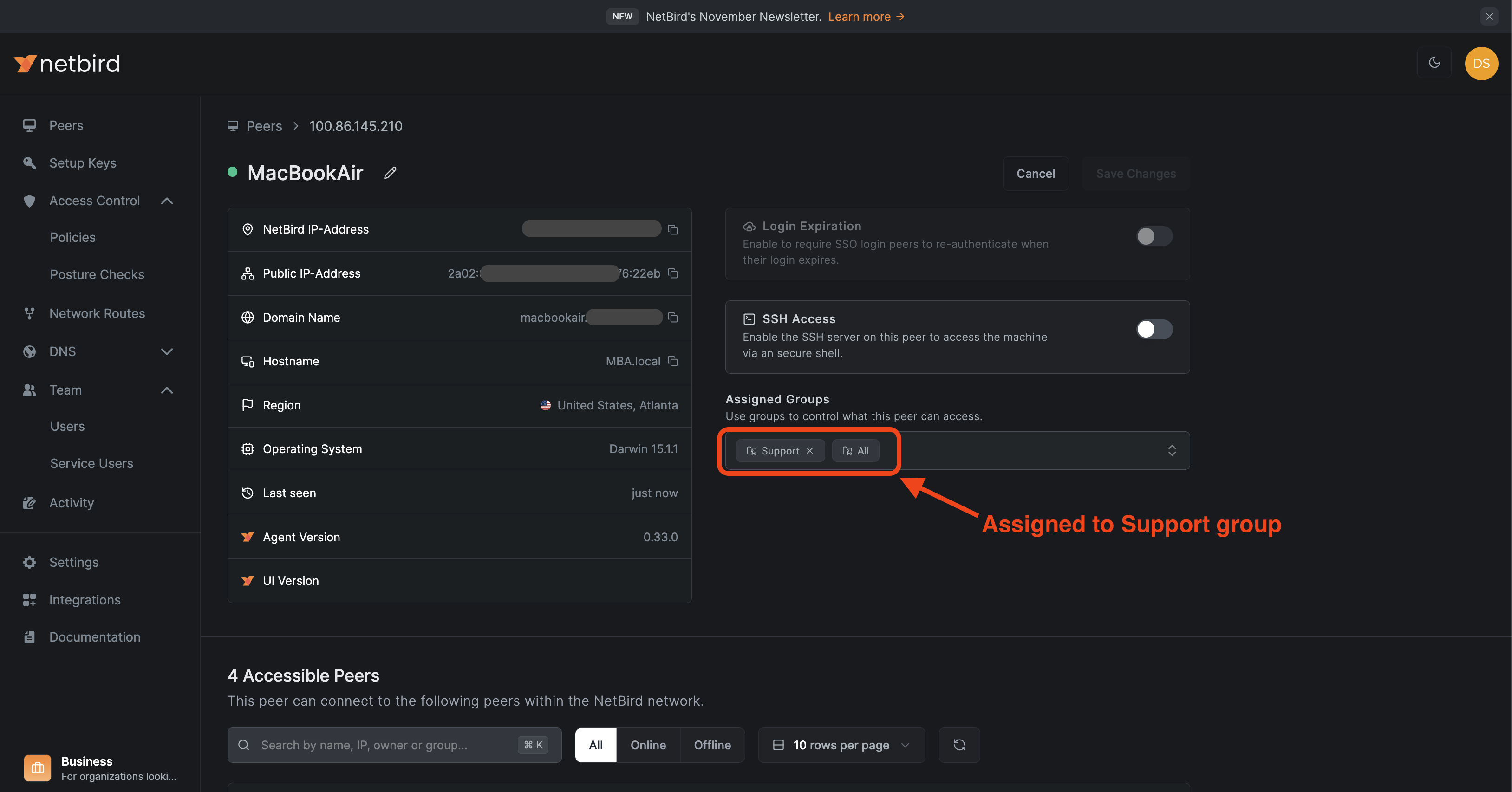 Verifying peer in NetBird