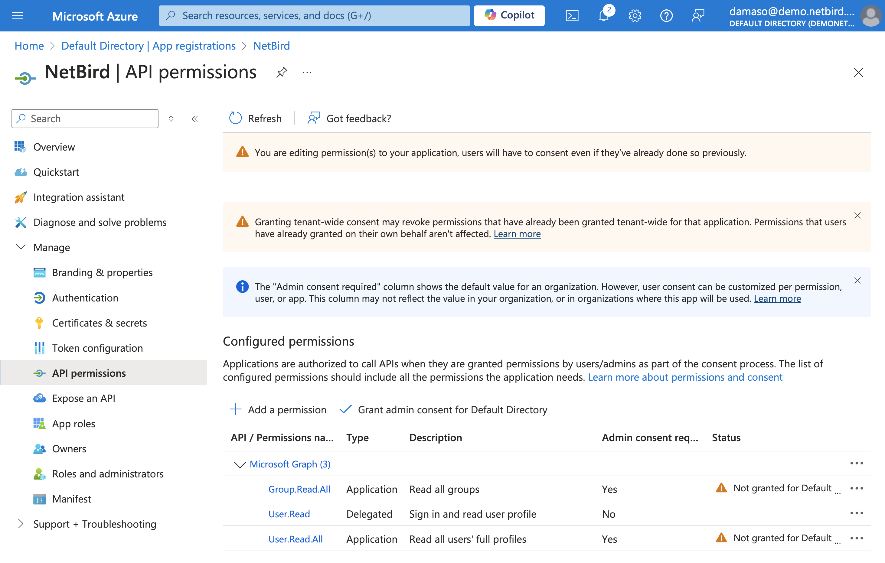 EntraID API Permissions Warnings