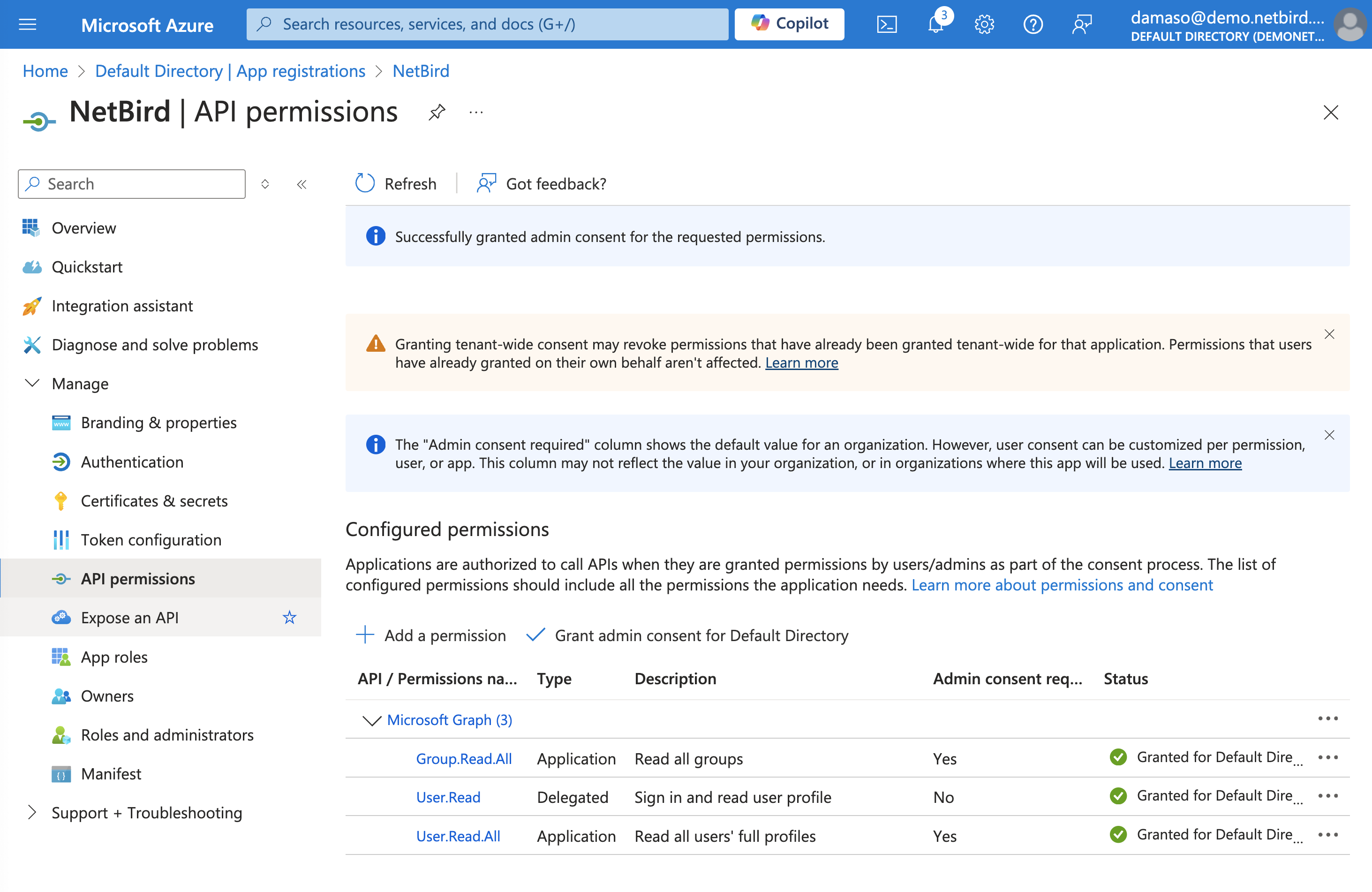 EntraID API Permissions Granted