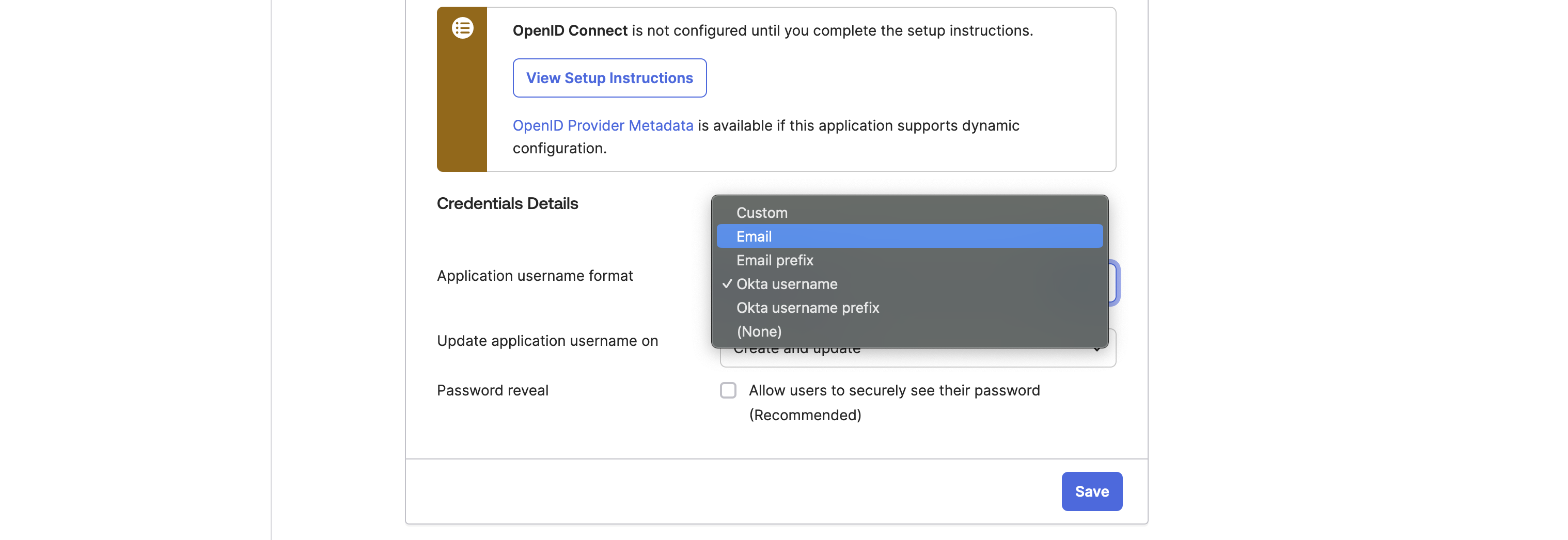 Okta OpenID Credential Details