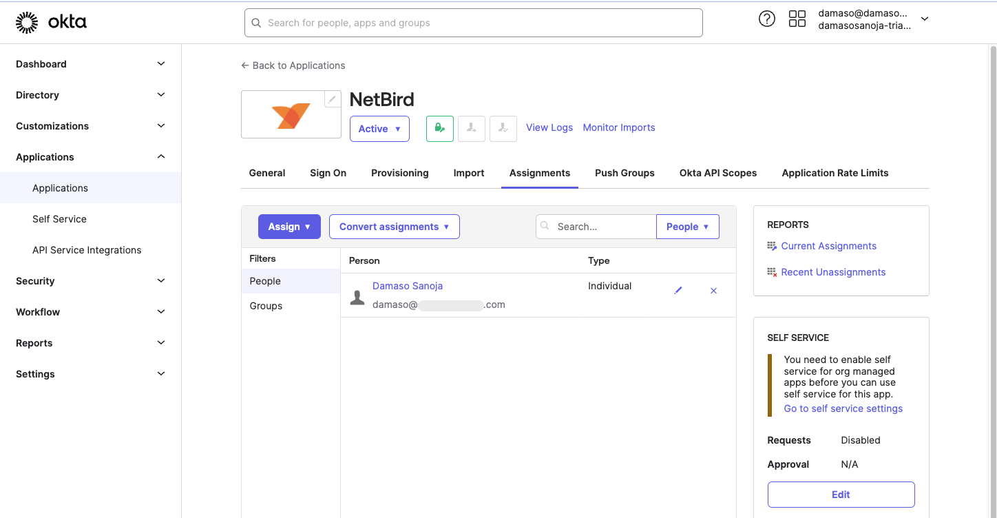 Okta User Added To NetBird App