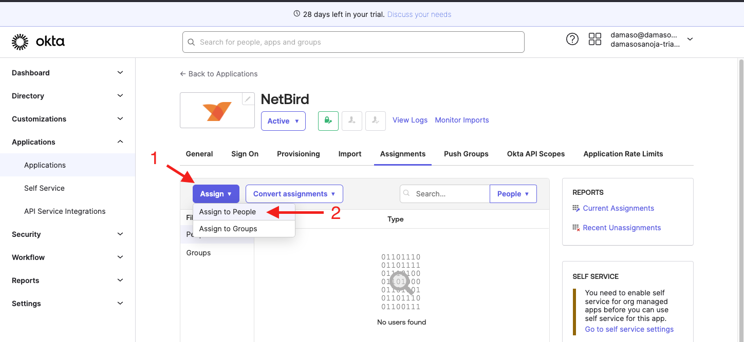 Okta Assign People To NetBird App