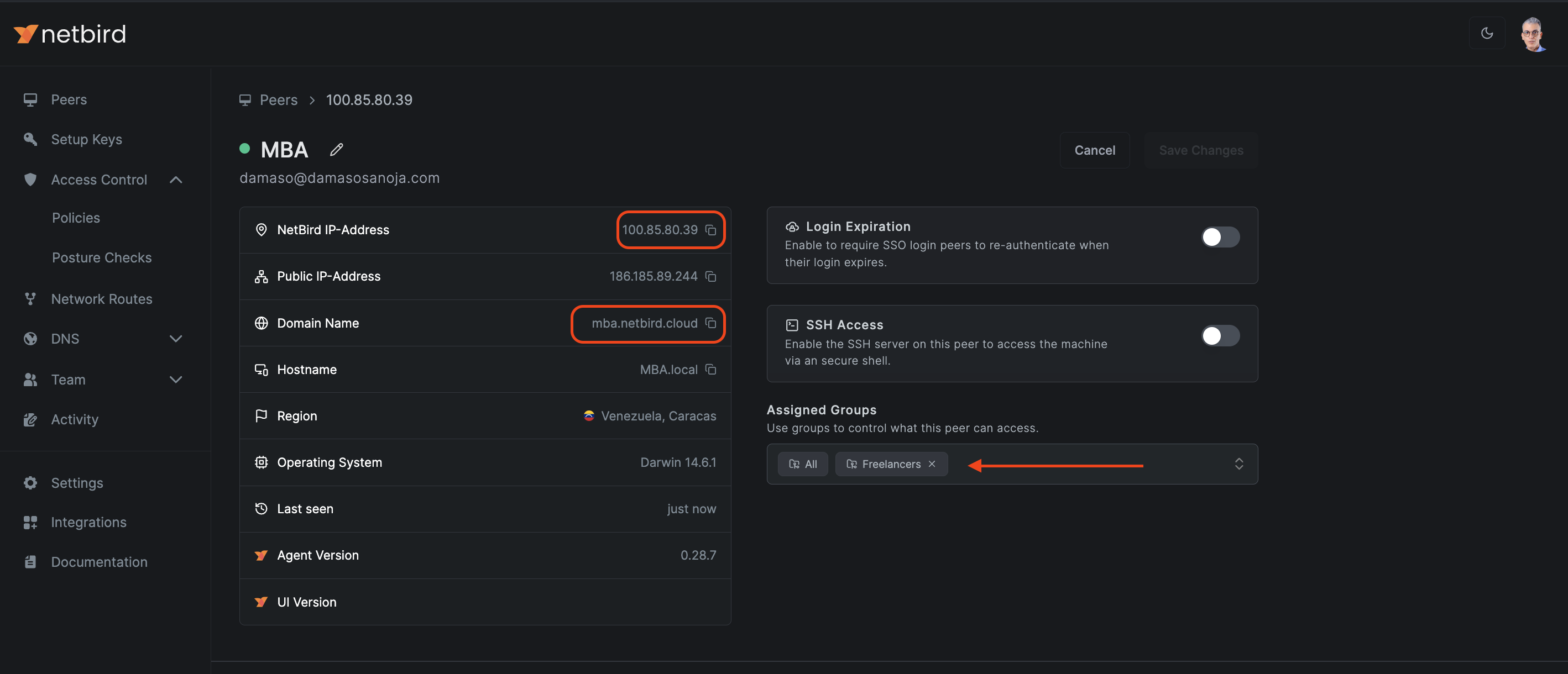 NetBird Local User Peer