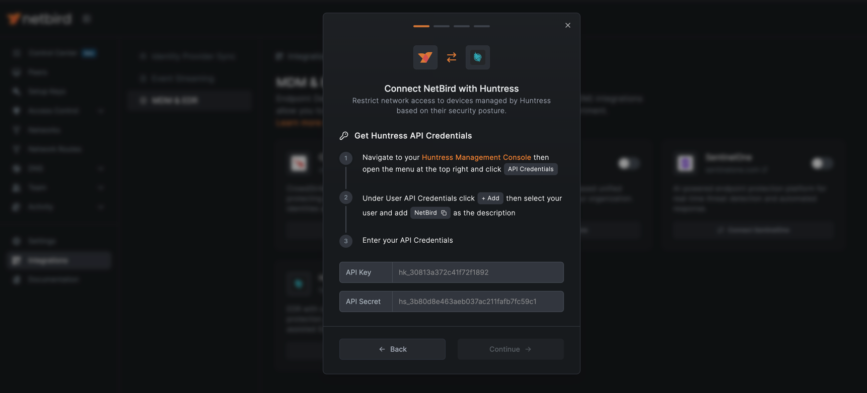 Huntress API configuration