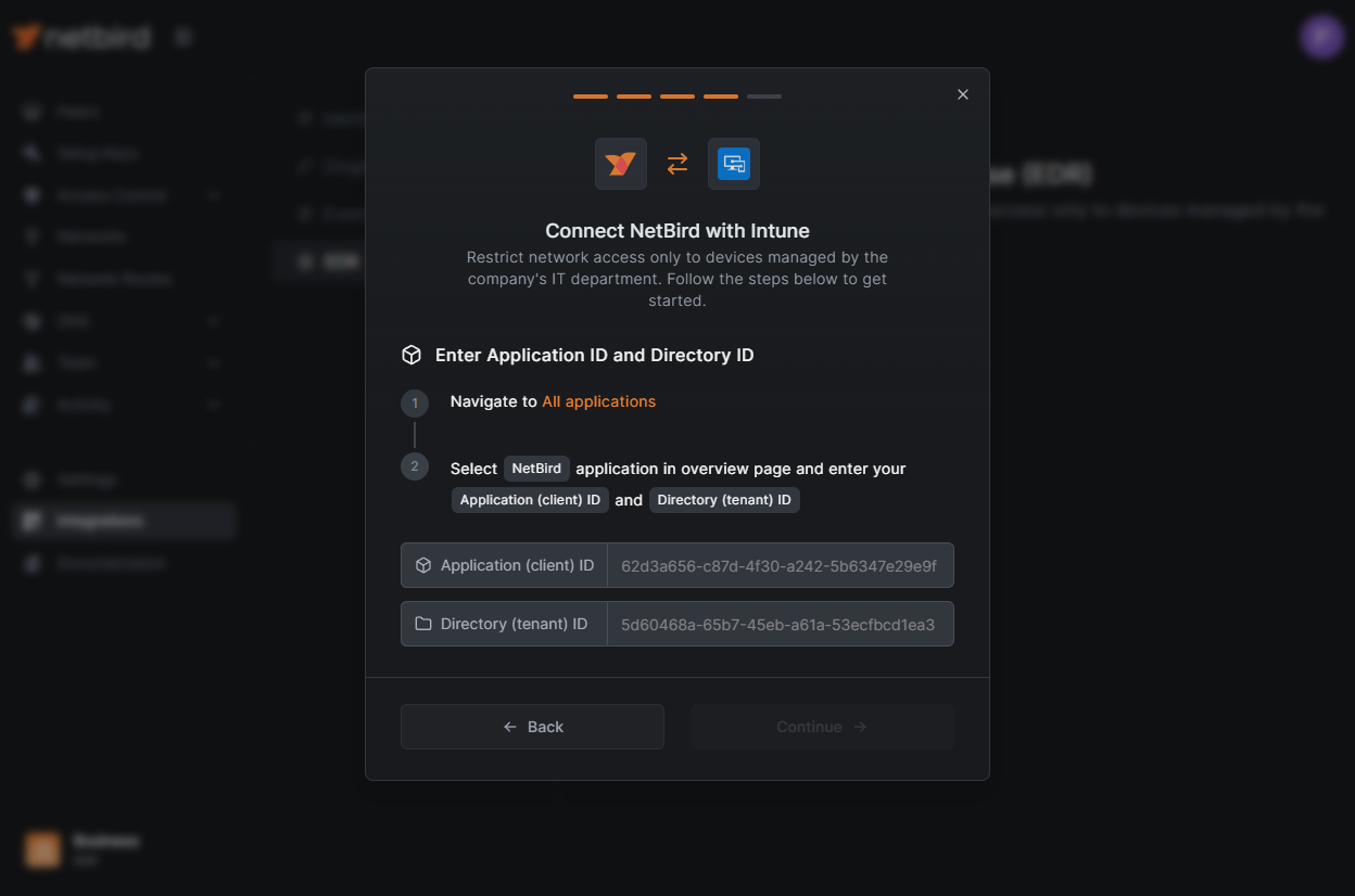 NetBird Application ID and Directory