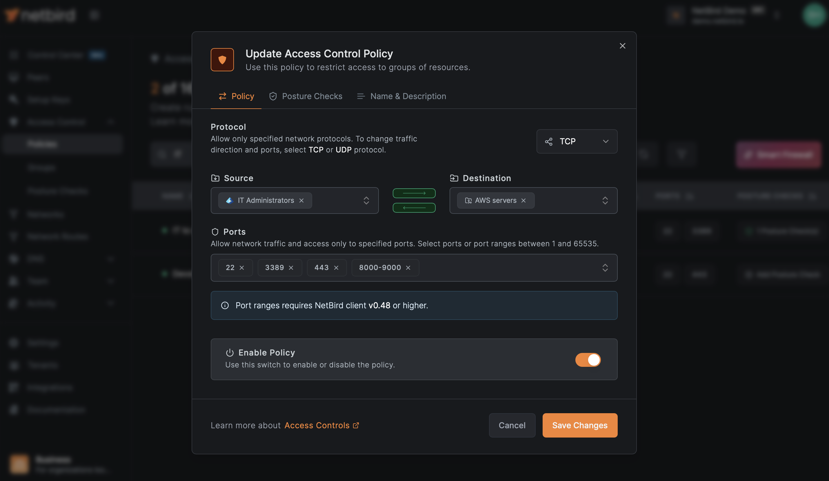 NetBird Policy Update