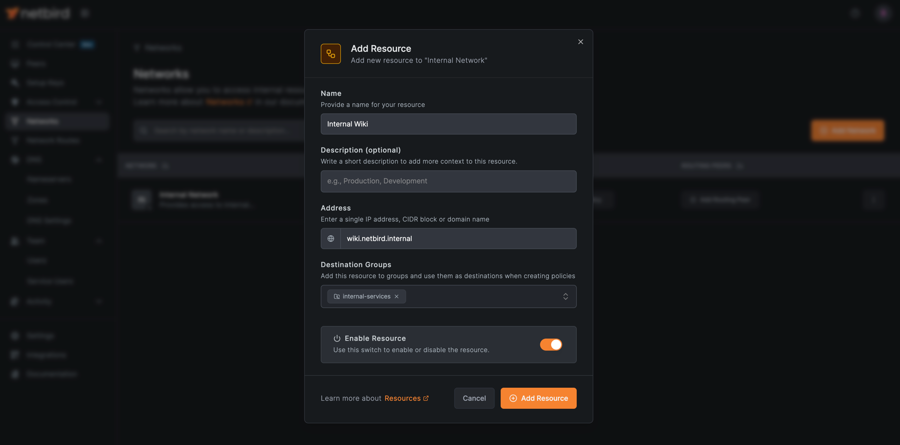 Add Network Resource