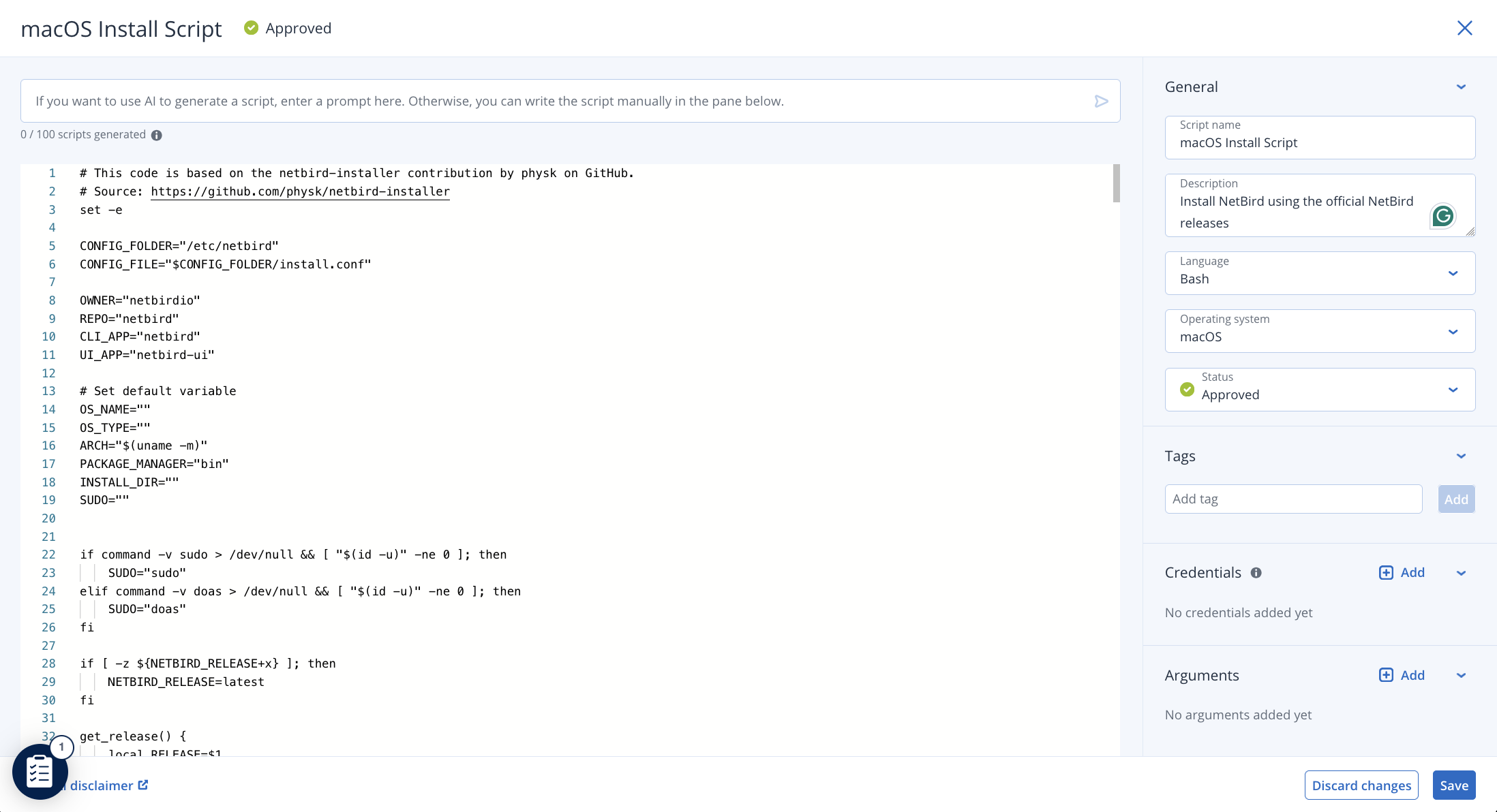 Add NetBird Bash Script script