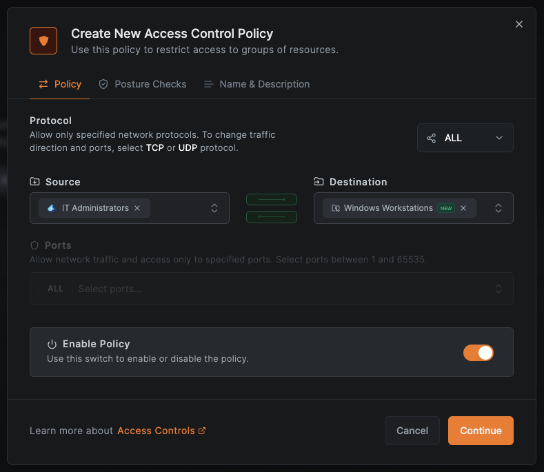 Access Control Policy settings