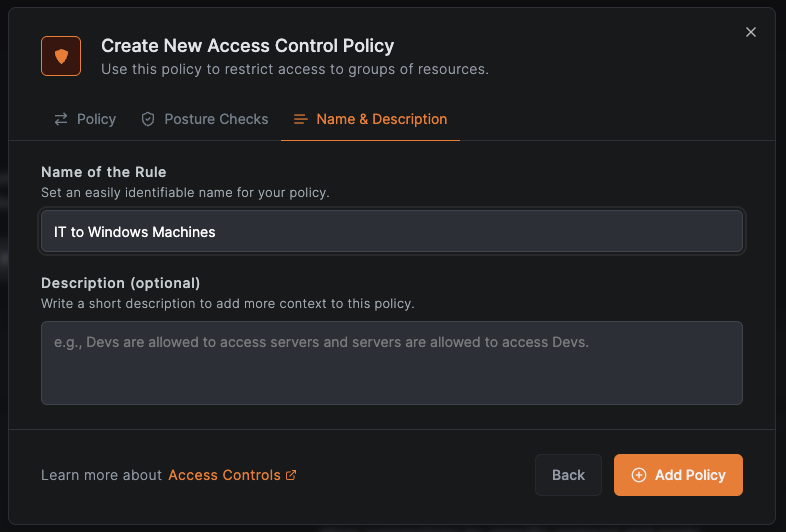 Access Control Policy name