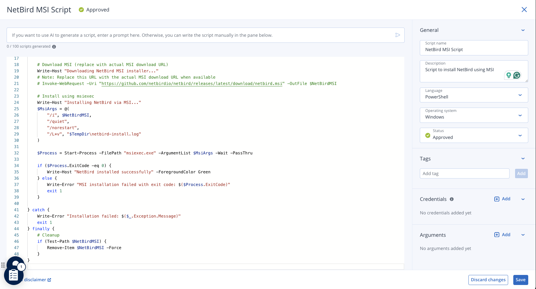 Add NetBird MSI PowerShell script