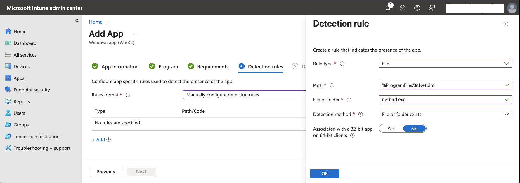 Detection Rules tab