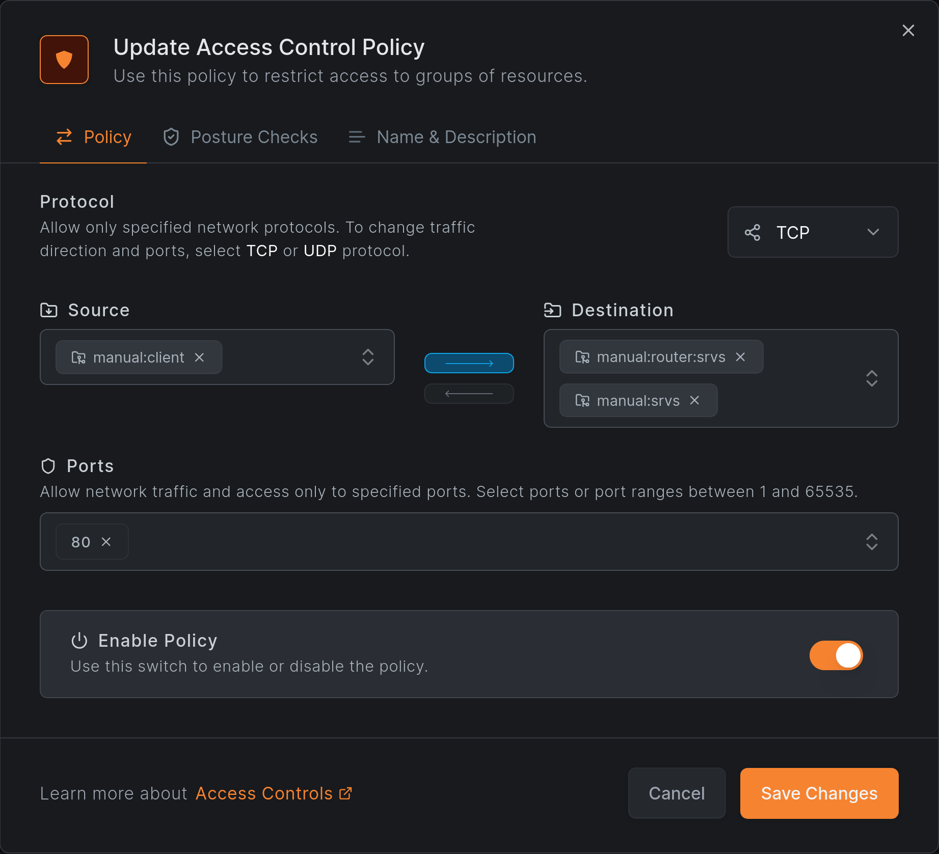 a HTTP-only policy from manual:client group