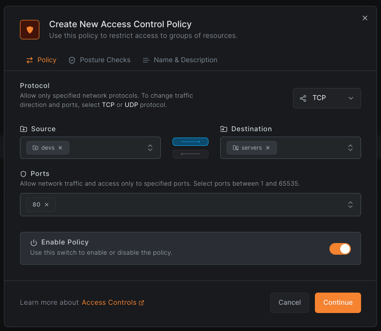 Create access control policy