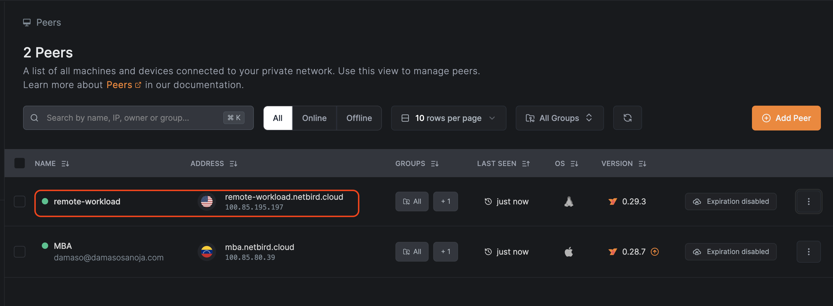 NetBird IP Addresses