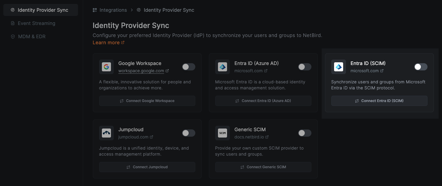 Microsoft Entra ID SCIM Integration Connection