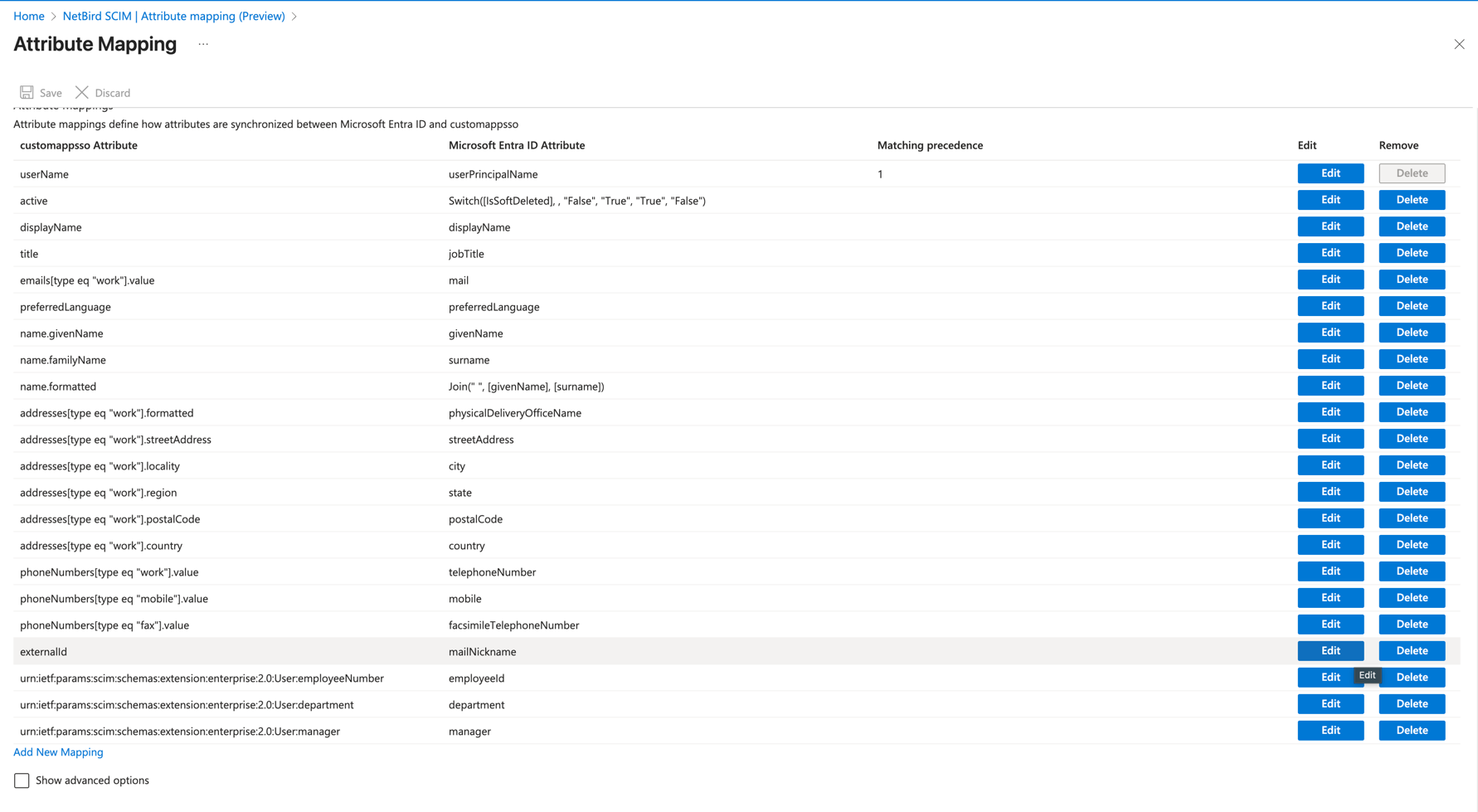 Microsoft Entra ID Default Attribute Mapping