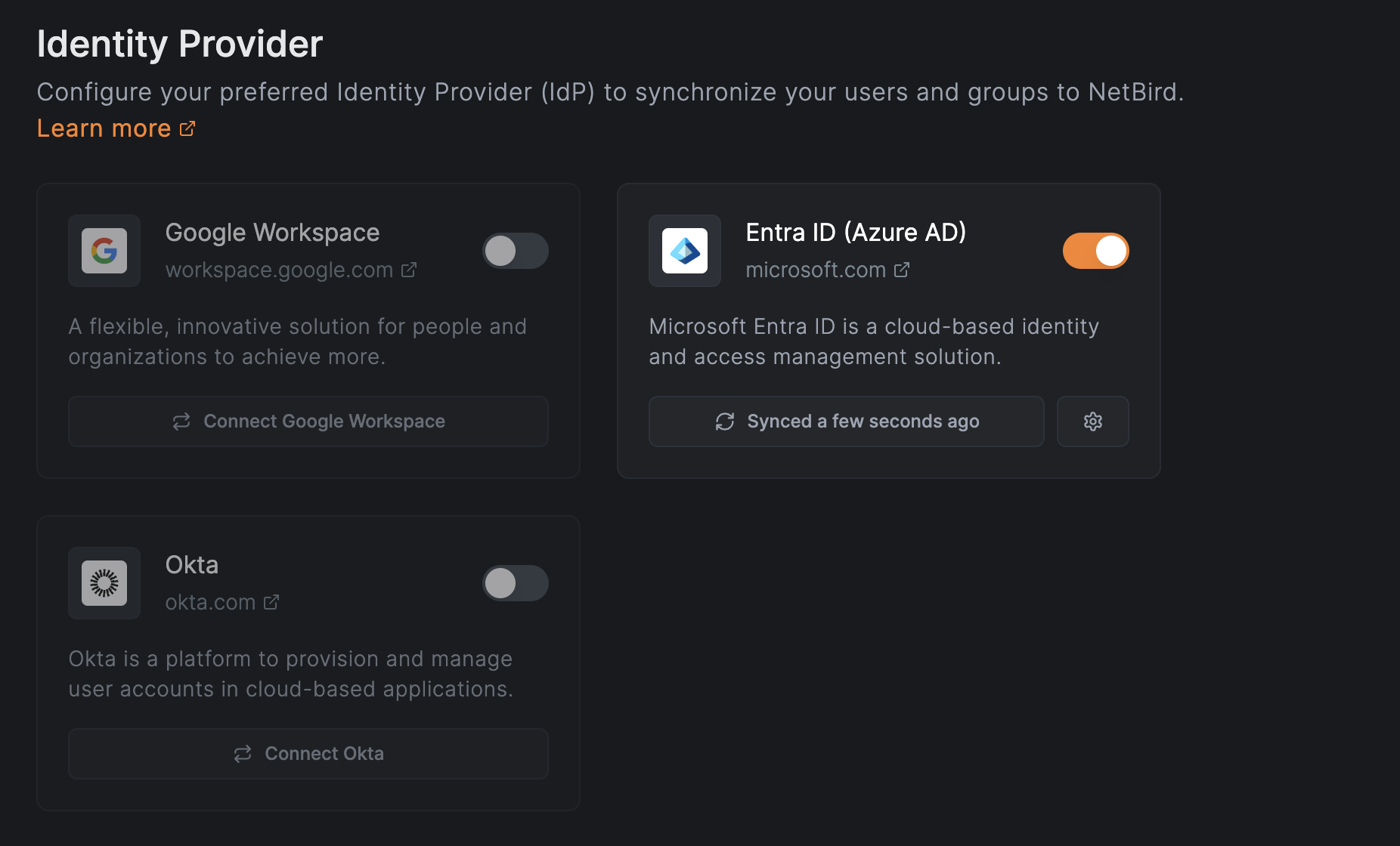 NetBird Identity Provider Synchronized