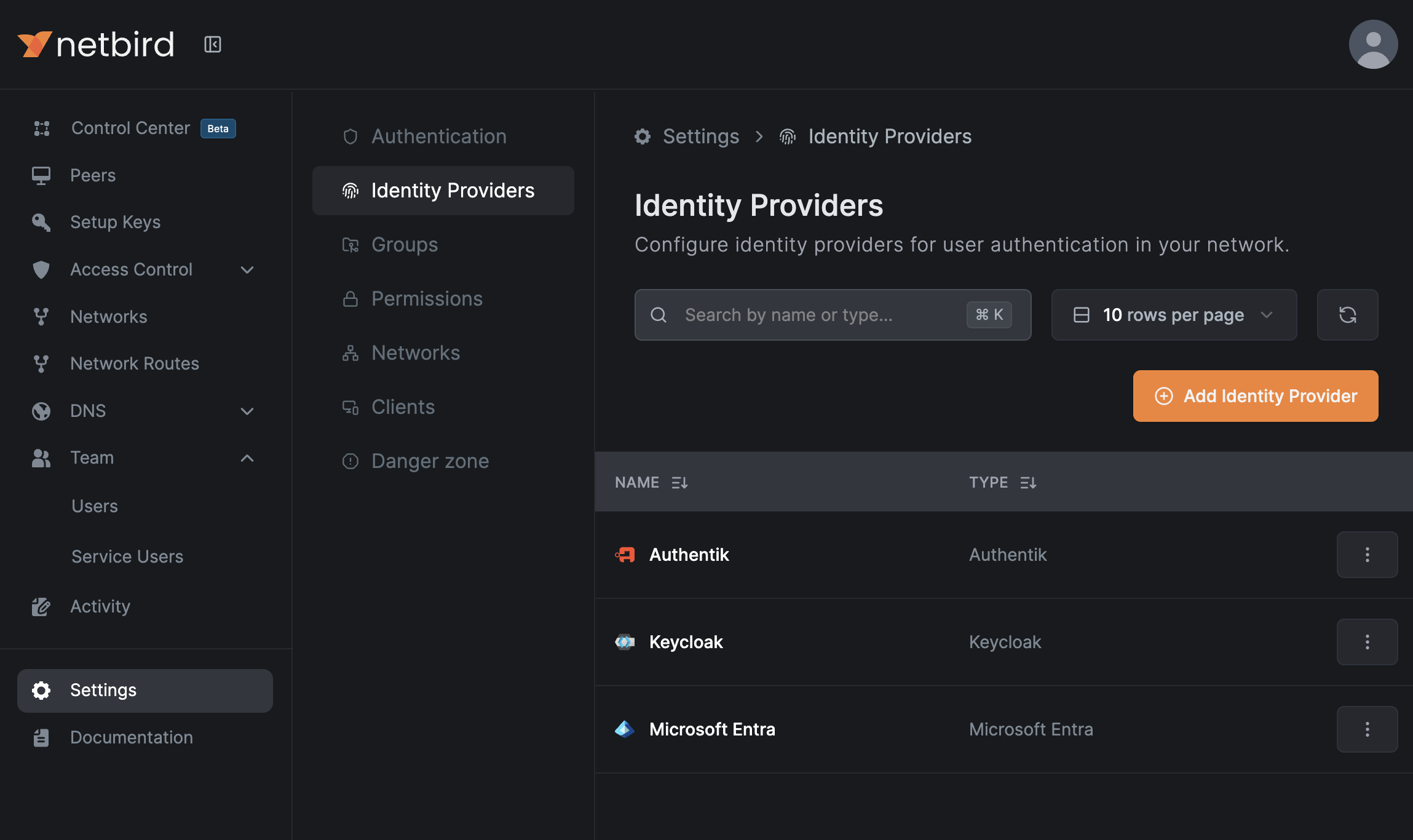 Identity Providers List