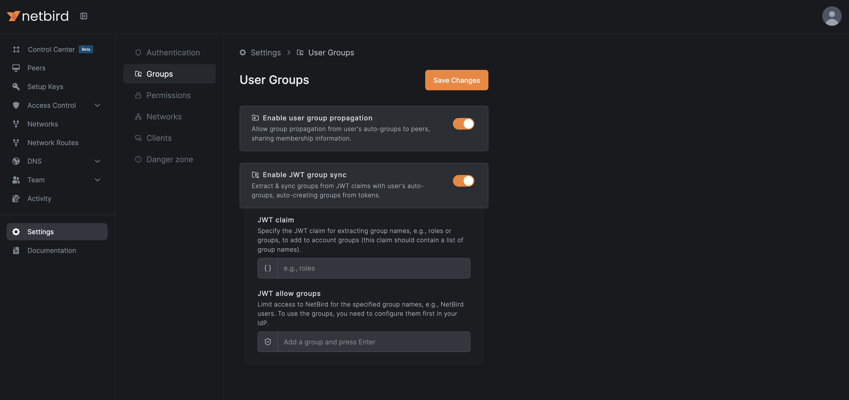 JWT Group Sync Settings