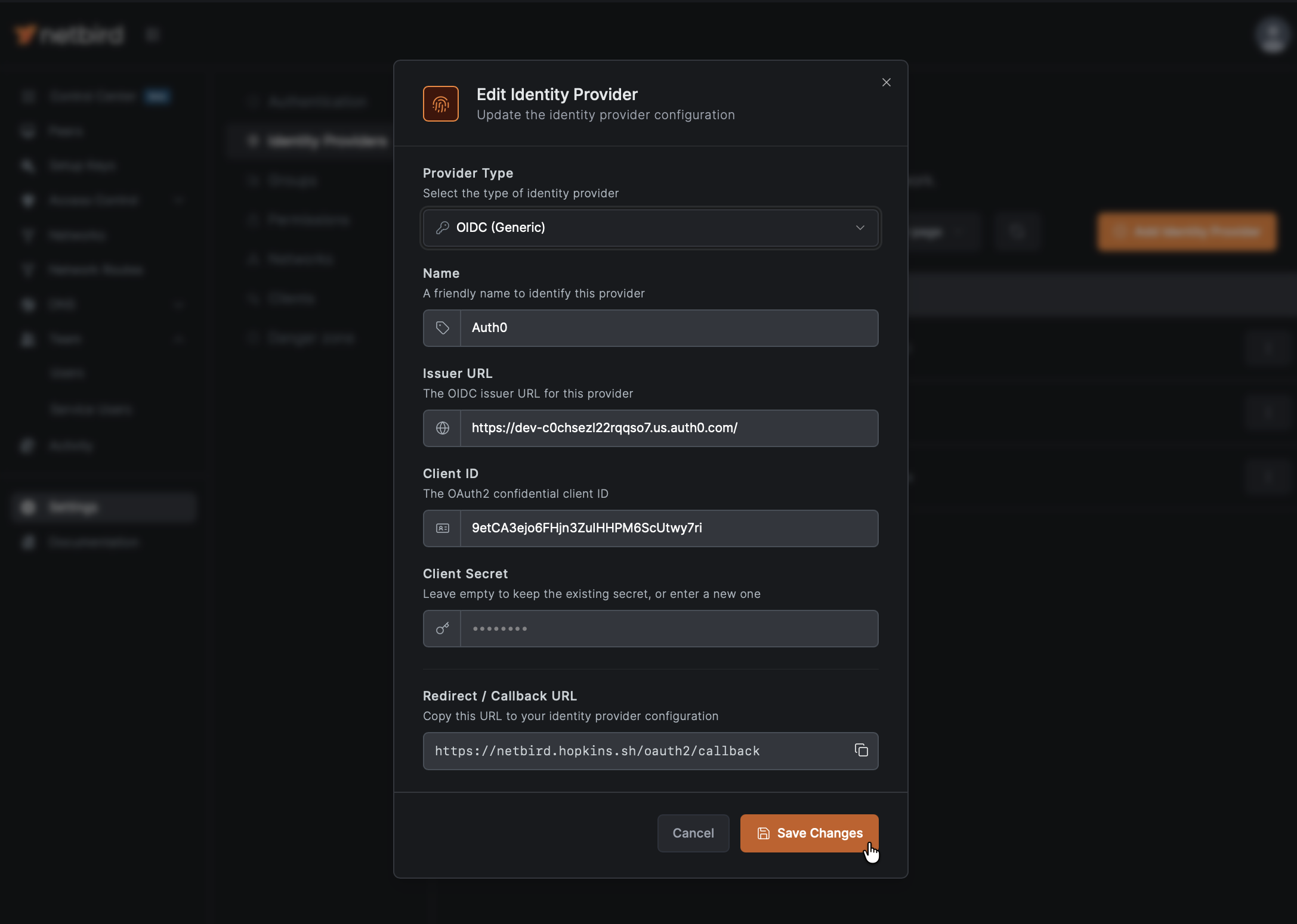 NetBird IdP configuration