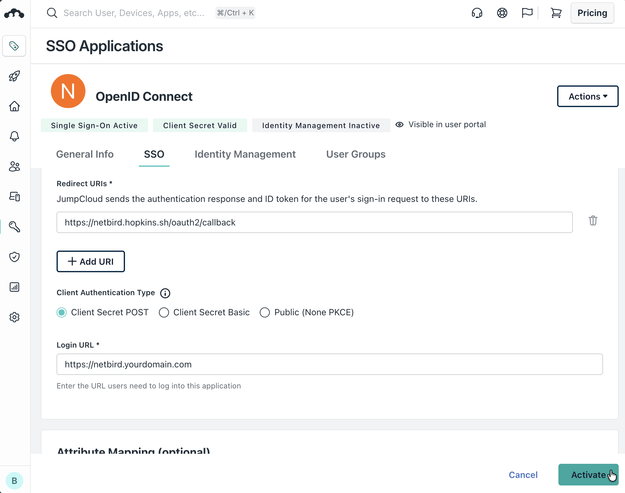 Configure JumpCloud SSO