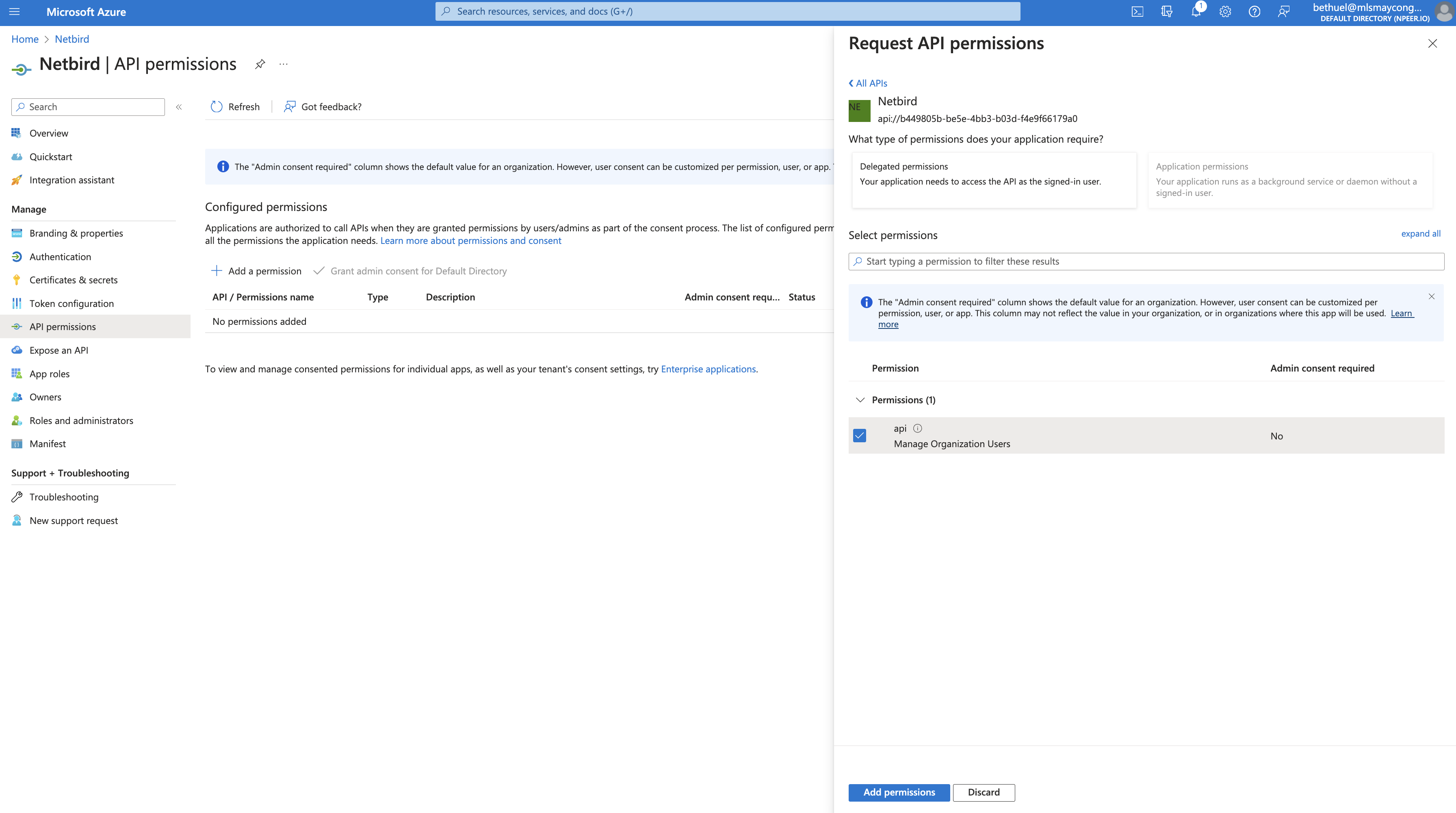 NetBird API permissions