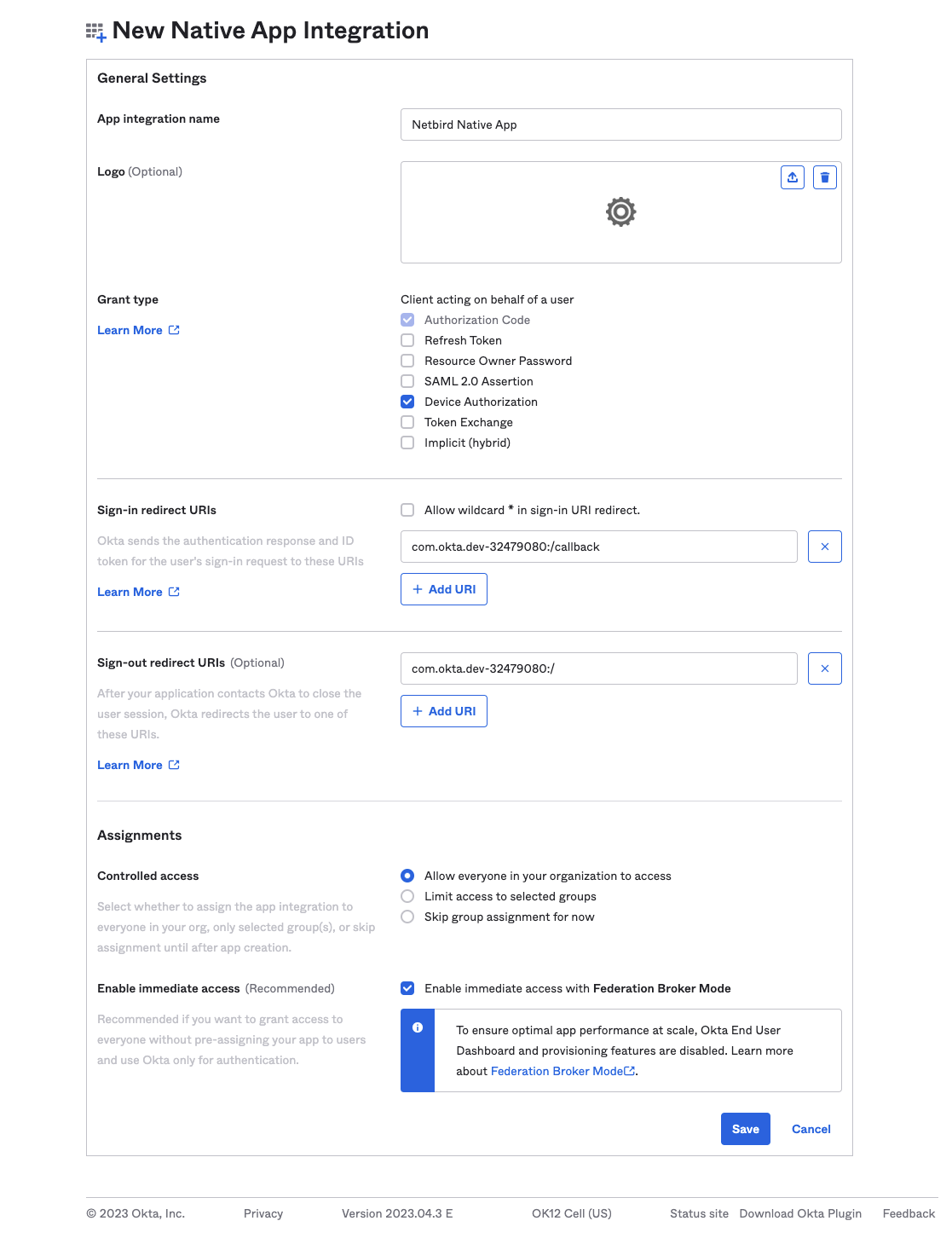 Native application config