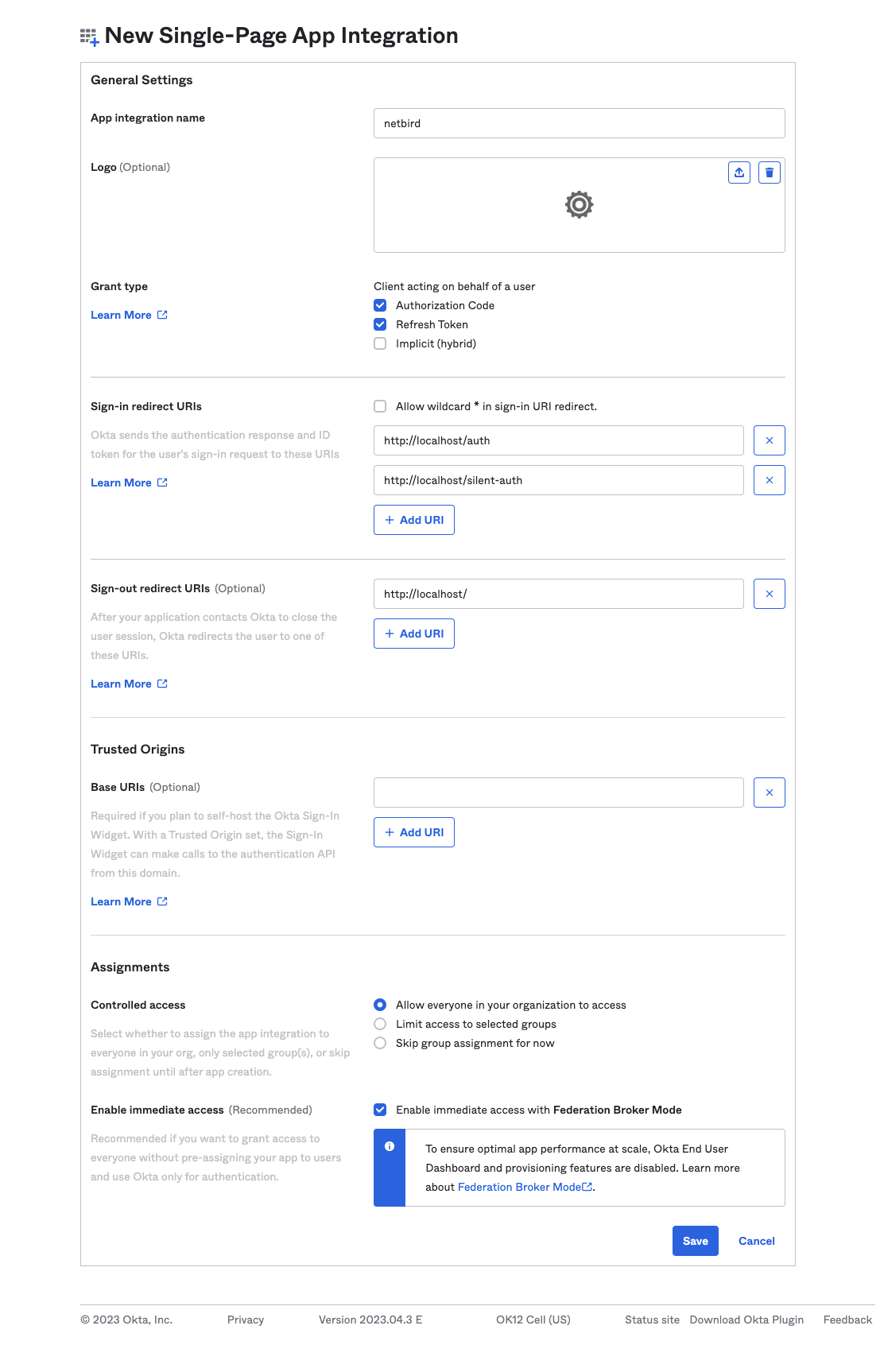 SPA application config