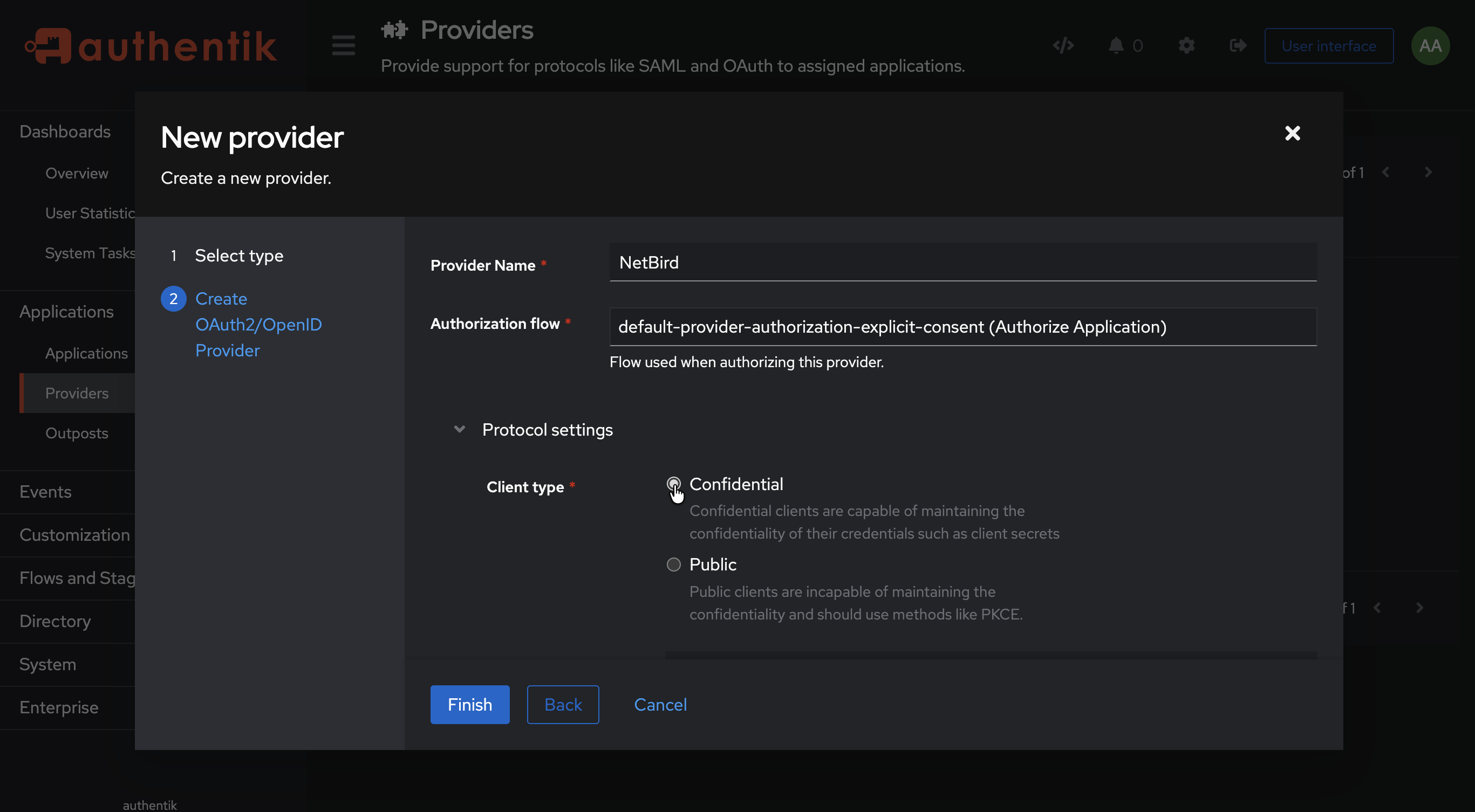 Provider configuration with authorization flow