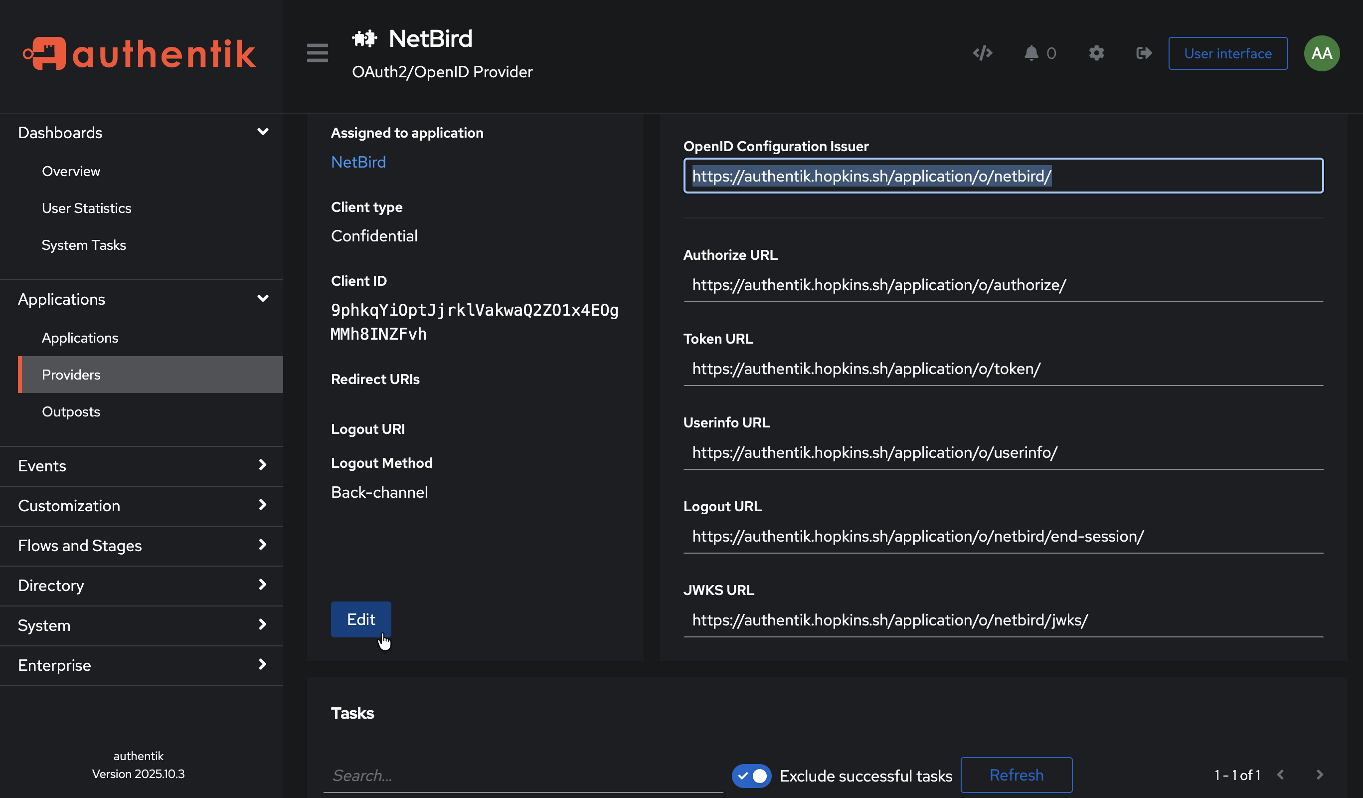 Edit provider redirect URIs