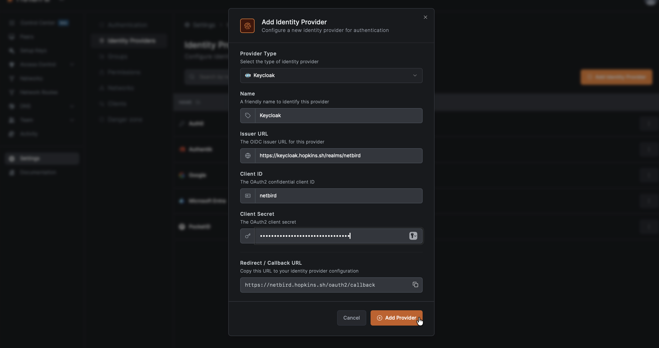 NetBird Keycloak configuration