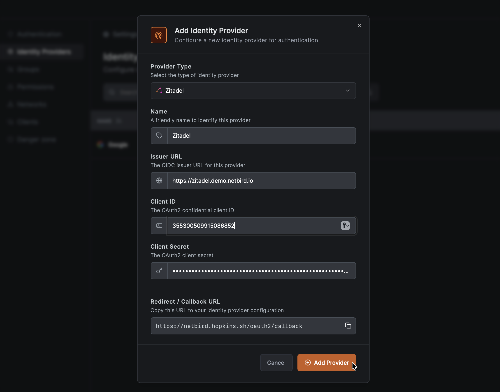 Fill NetBird configuration